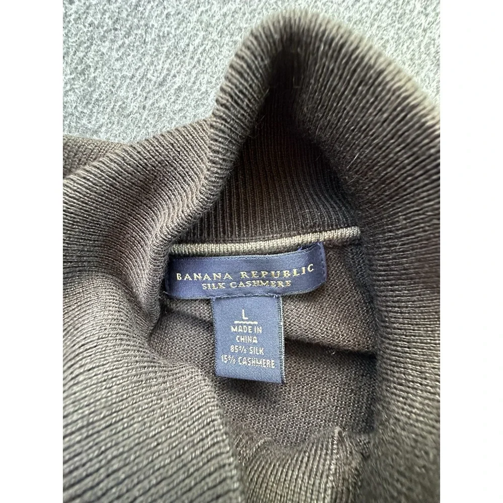Banana Republic Sweater Mens Lg‎ Brown Mock Neck Silk Cashmere Quarter Button Up